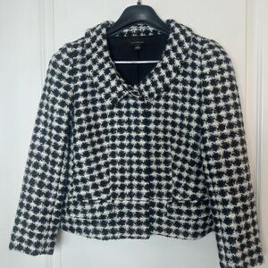 Ann Taylor Wool Blend Black & White Houndstooth Lady Jacket Blazer, Size 2